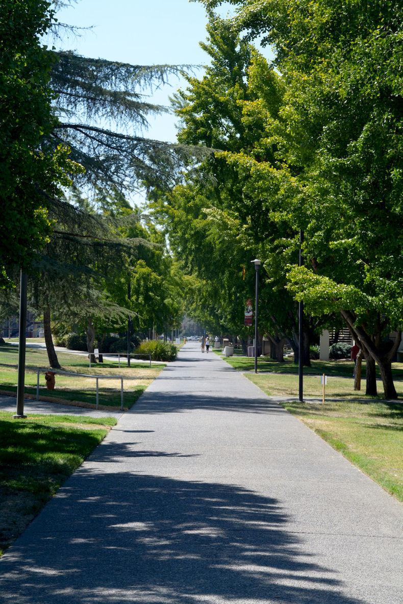 The very familiar walkway crossing through CSU Stanislaus