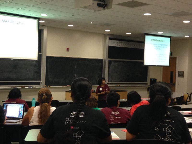 Dr. Viji Sundar speaks at a HiMAP (High School Mathematics Access Program) orientation class.