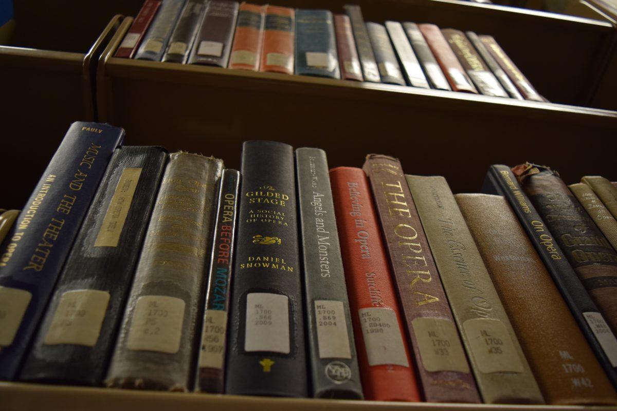 Books at Stan State library ready to be checked out.