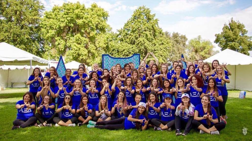 This is the Group Photo of the Alpha Xi Delta Sorority at the Autism Walk for Autism Speaks last year.