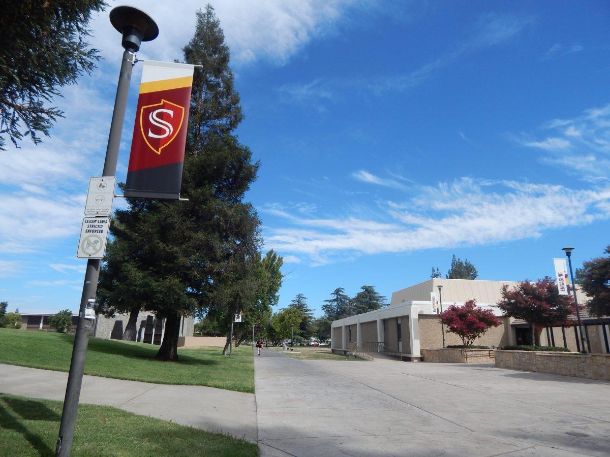 In this photo, State State light pole banner reflects the rich colors of the campus. (The Signal/Grace Carillo).&#160;