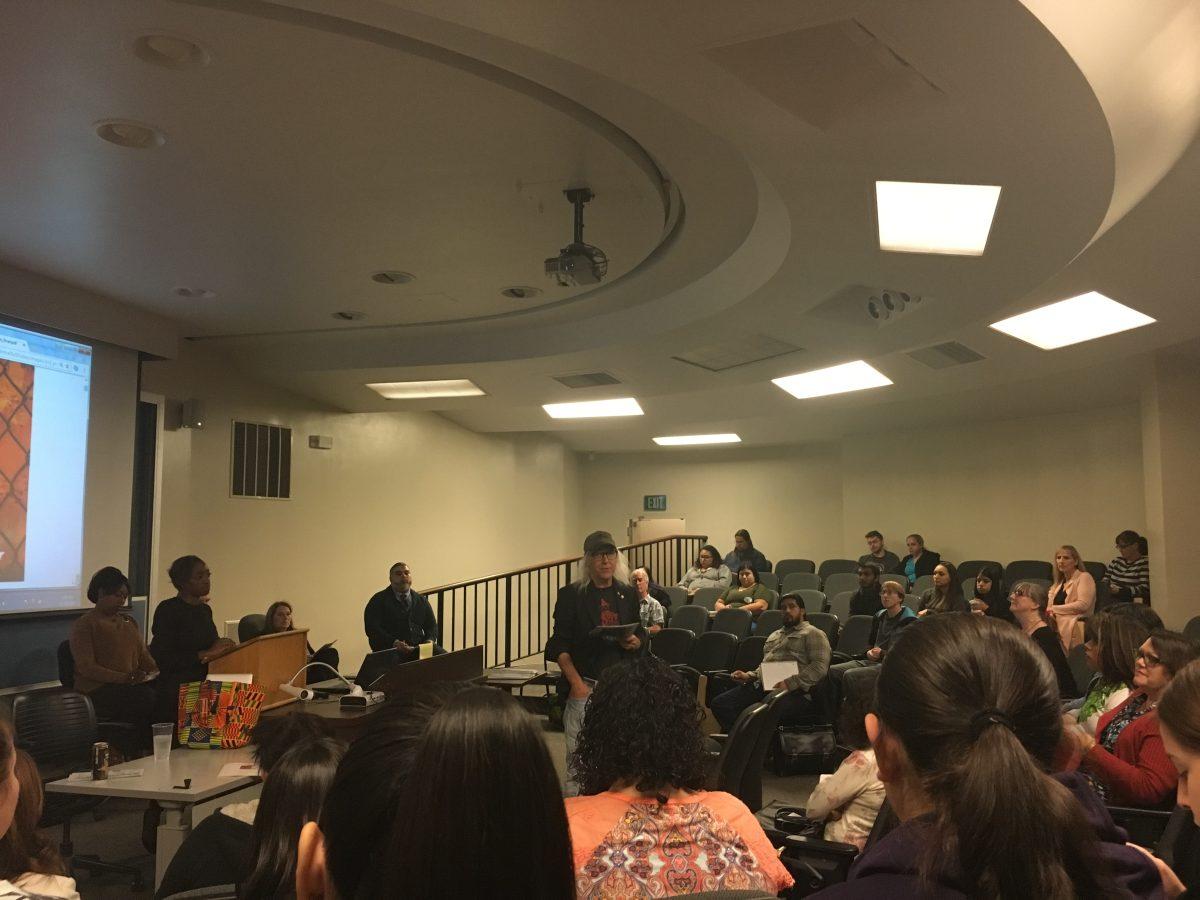 Dean James Tuedio adresses the audience during the faculty panel. (The Signal/Mariah Esparza)