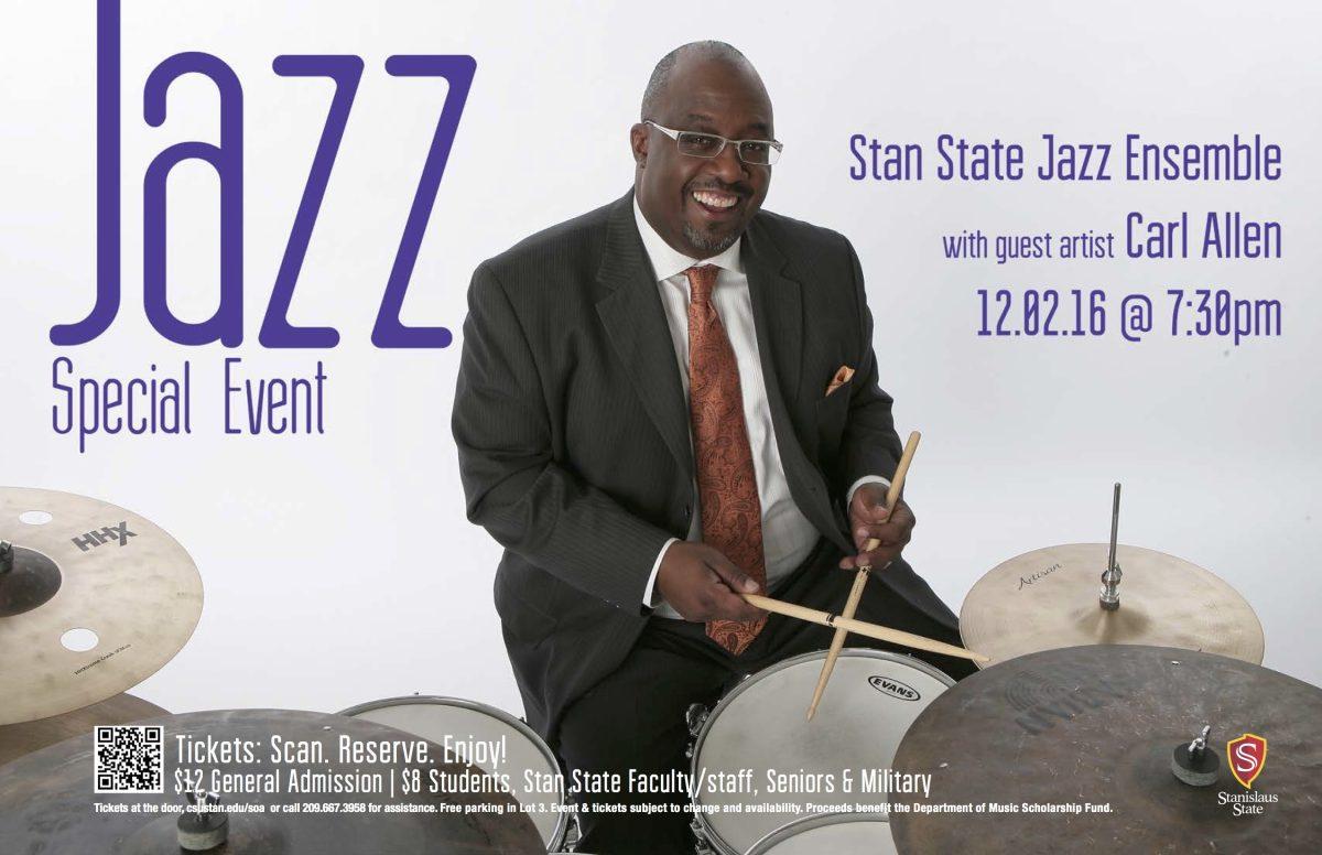 The Music departments' poster promoting drummer, Carl Allen at Stan State. (CarlAllen.com via The Signal)