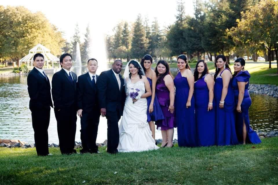 Wedding court with the couple at Stan State with Sequoia Lake and Gazebo as a background on Oct. 27, 2012. (Courtesy of Brenda Tellez)