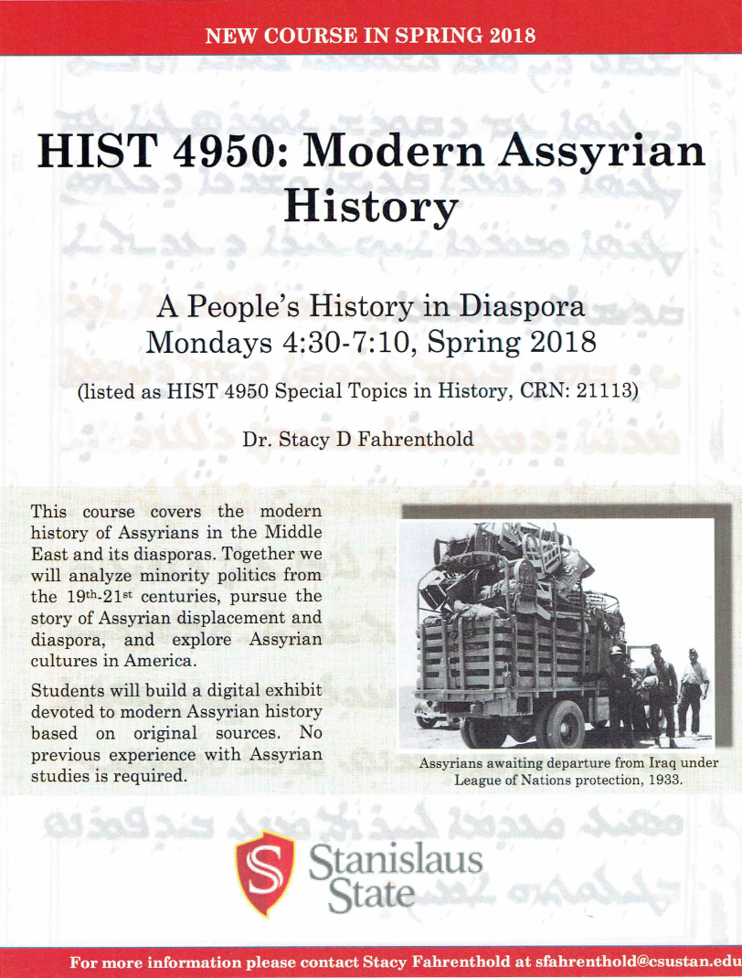 A flyer for the new Assyrian history course (HIST 4950) to be held in the spring. (flyer provided by Dr. Stacy Fahrenthold)