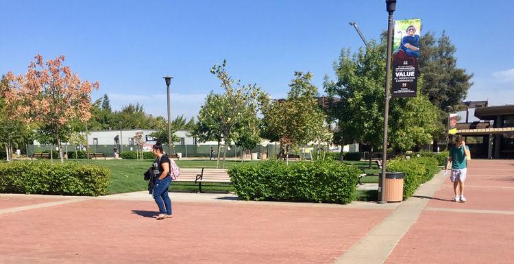 Students in the Stan State quad (courtesy of Joel Ramirez)