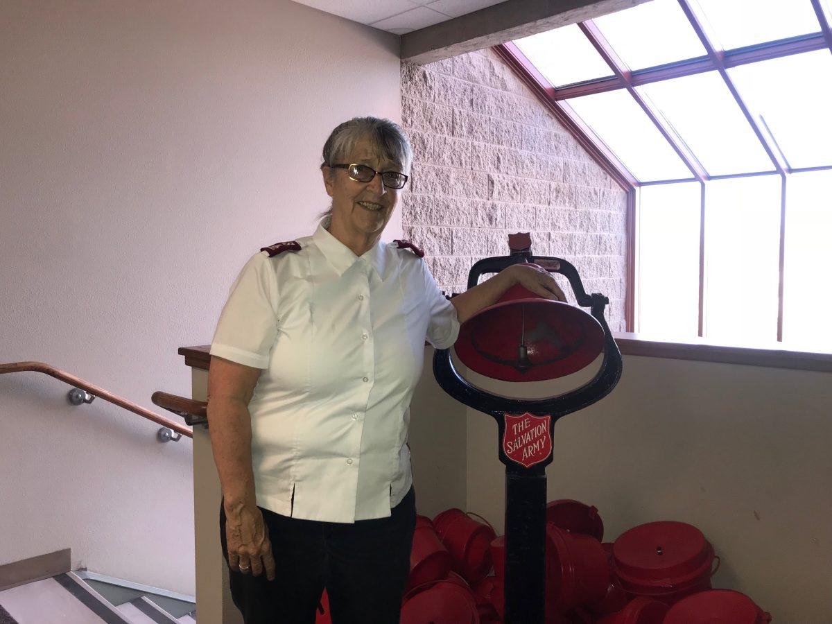 "Major" Debbie Shrum with her red bell and kettles. (Courtesy of Angelica Felt)