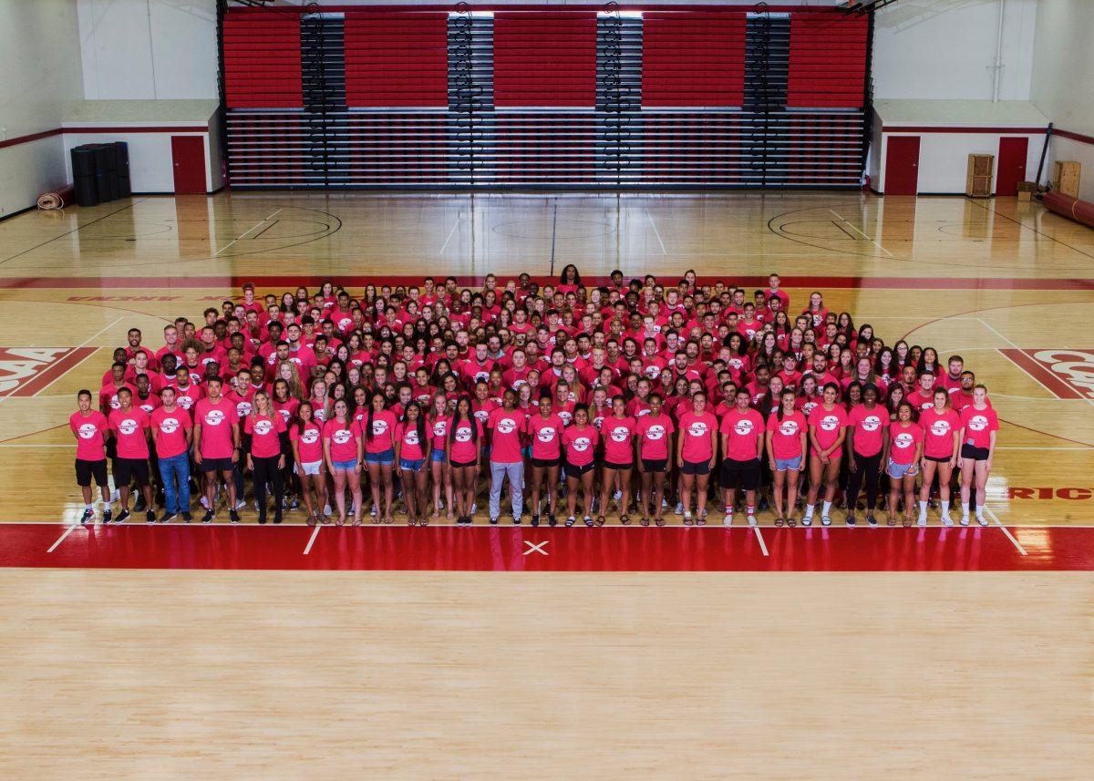 Stan State&#8217;s student athletes posing for a group picture before their Annual Athletes&#8217; Barbeque. (Photo courtesy of Marty Bicek)