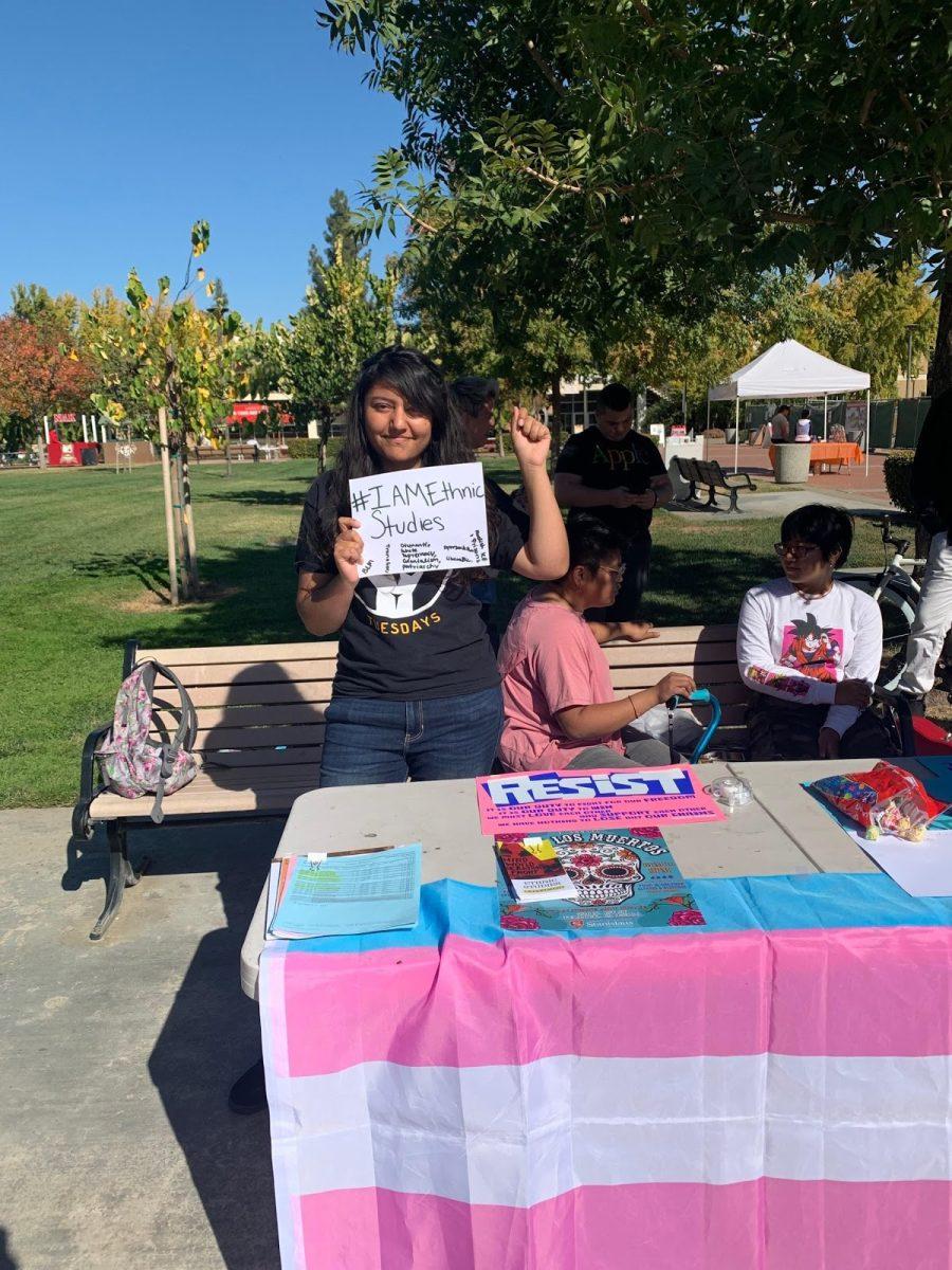 An ethnic studies student shows off her department pride. (Signal photo/ Sandra Plascencia- Rodriguez)