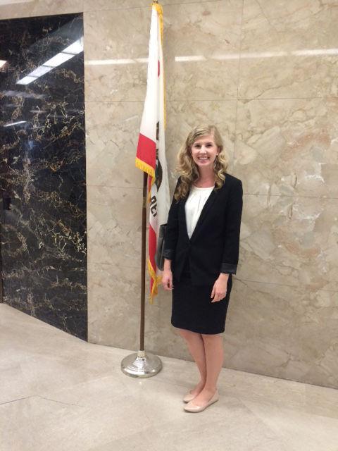 Maggie White outside the Governor's office in Sacramento