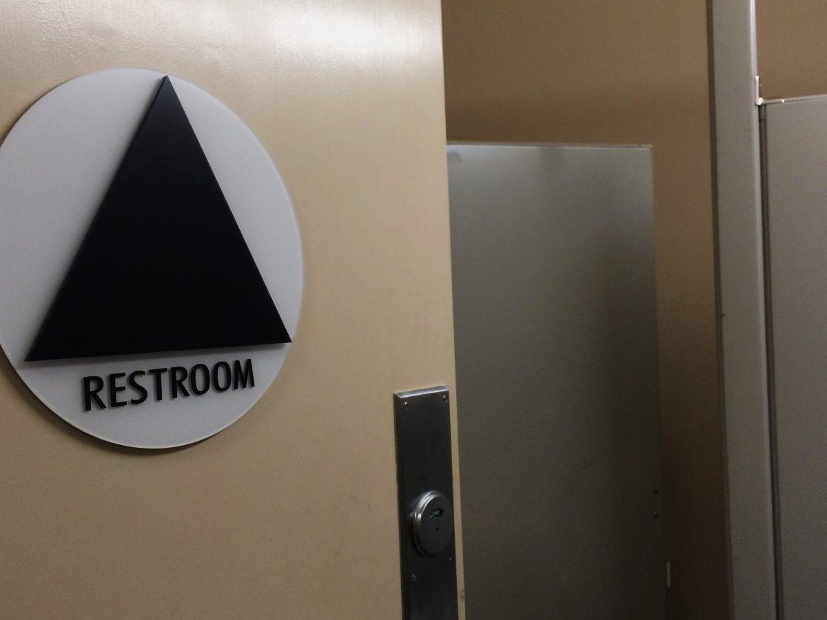 One of the gender neutral restrooms on Stan State's Library. (Clara Zapien/Signal)