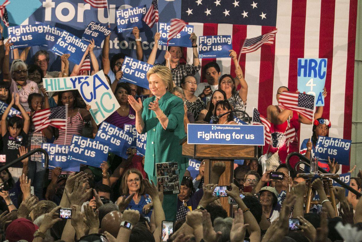 Democratic presidential candidate Hillary Clinton at a campaign rally on June 4, at&#160;Edison High School&#160;in Fresno,CA. (The Rampage photo/Larry Valenzuela)