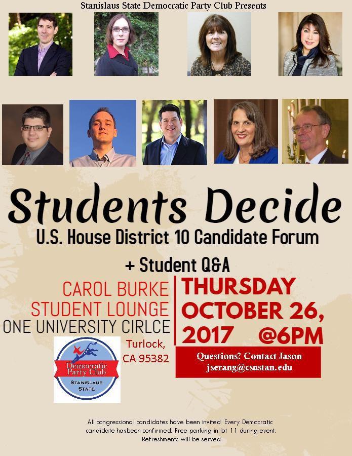 Students Decide 2017 Candidate Forum flyer (Courtesy of Democratic Party Club president, Jason Serang).