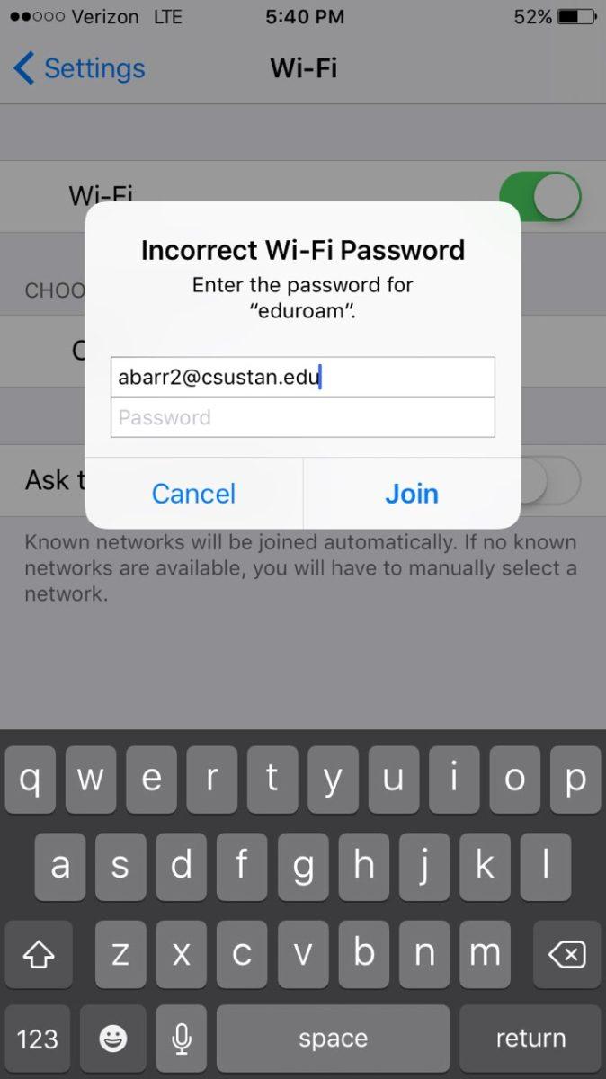 Screenshot of&#160;Stan State's&#160;Wi-Fi login. (Signal Photo/Aubrie Barr)