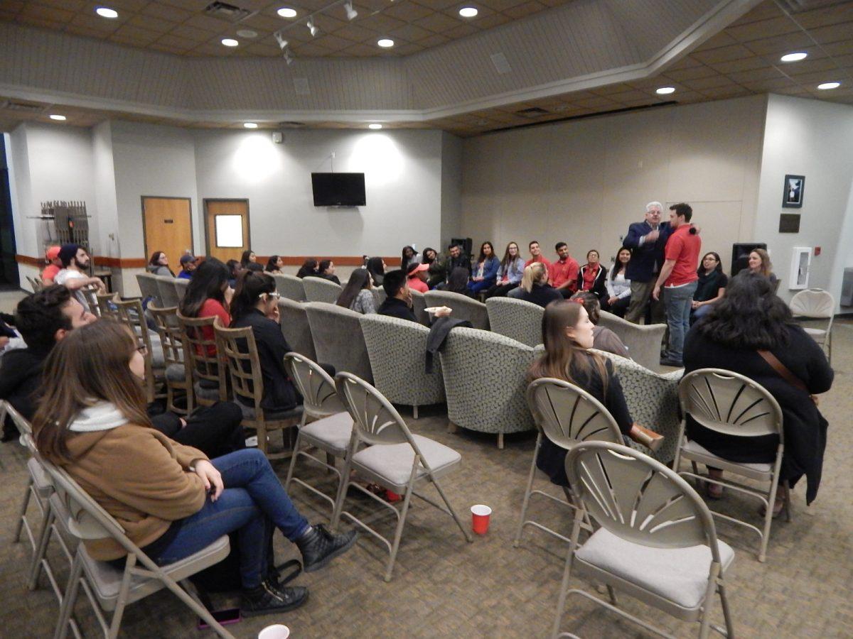 ASI President Brandon Demers being the first person to be hypnotized. (Signal Photo/Jesus Valdez)