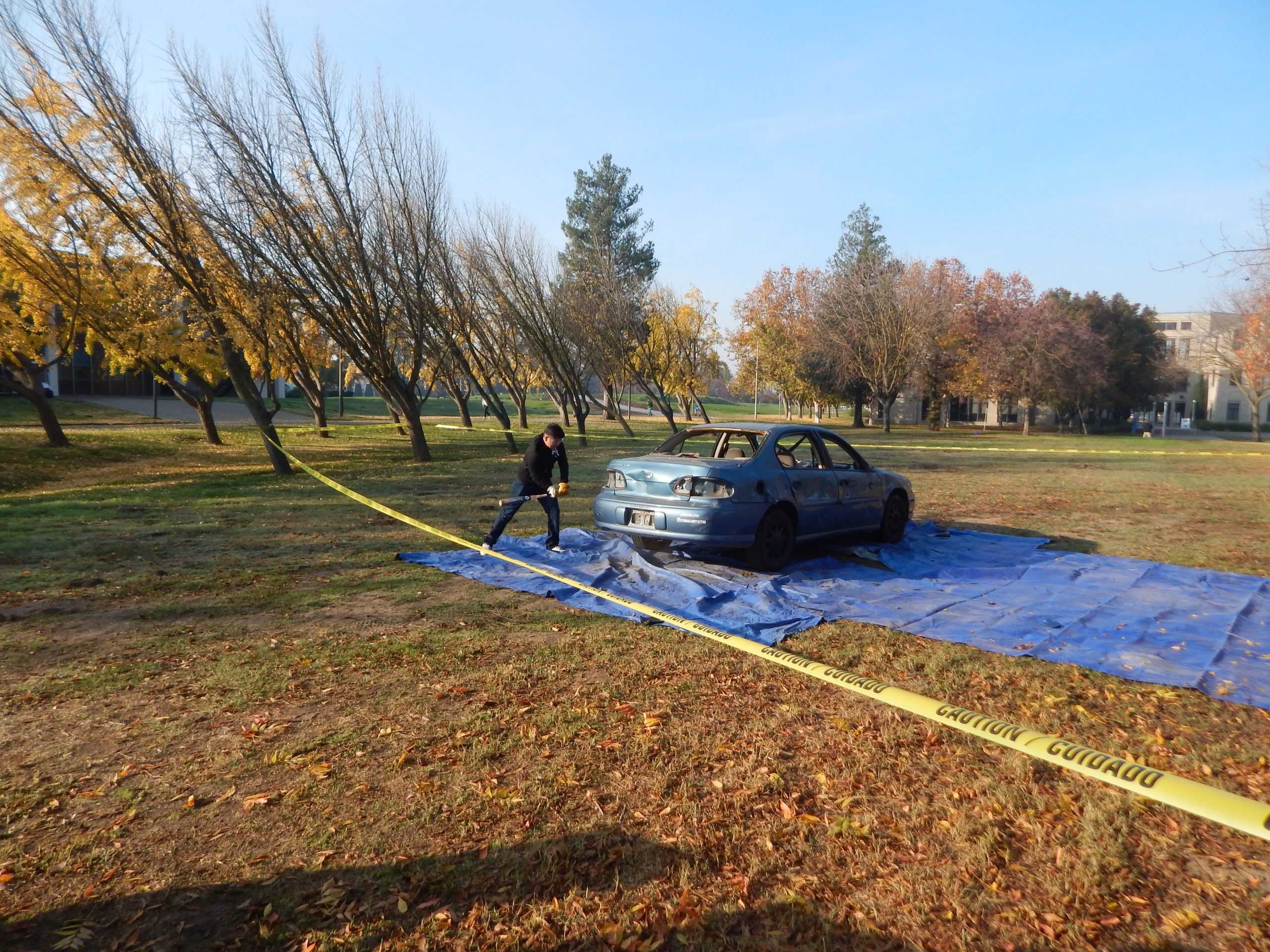 Reducing stress by hitting a car