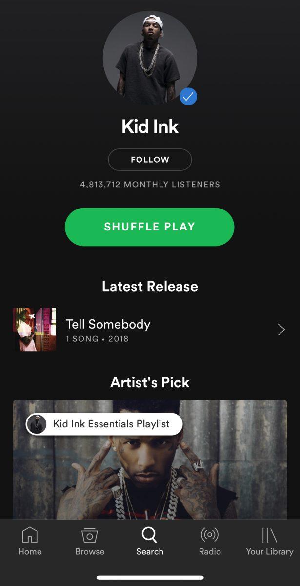 Screenshot of Kid Ink's Spotify profile. (Signal Photo/Jes&#250;s Alvarado)