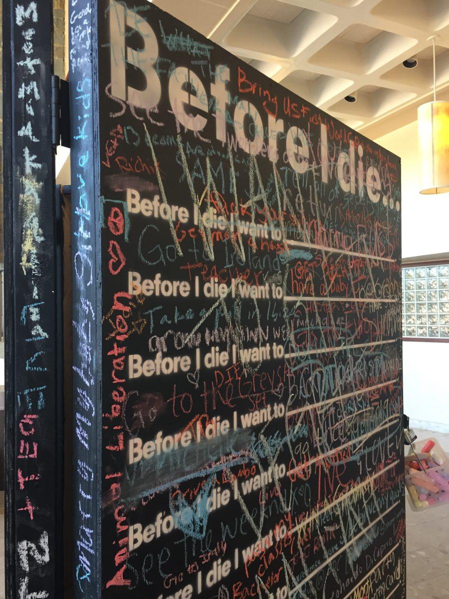 "Before I Die" mobile wall located in Vasche Library. (Signal Photo/Noor Miqbel)