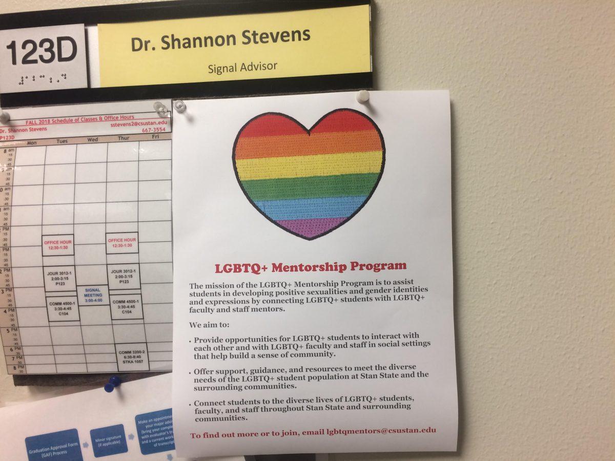 Students can find faculty mentors by looking for LGBTQ+ Mentorship Program flyers posted outside their office. (Signal Photo/Emily Hake)