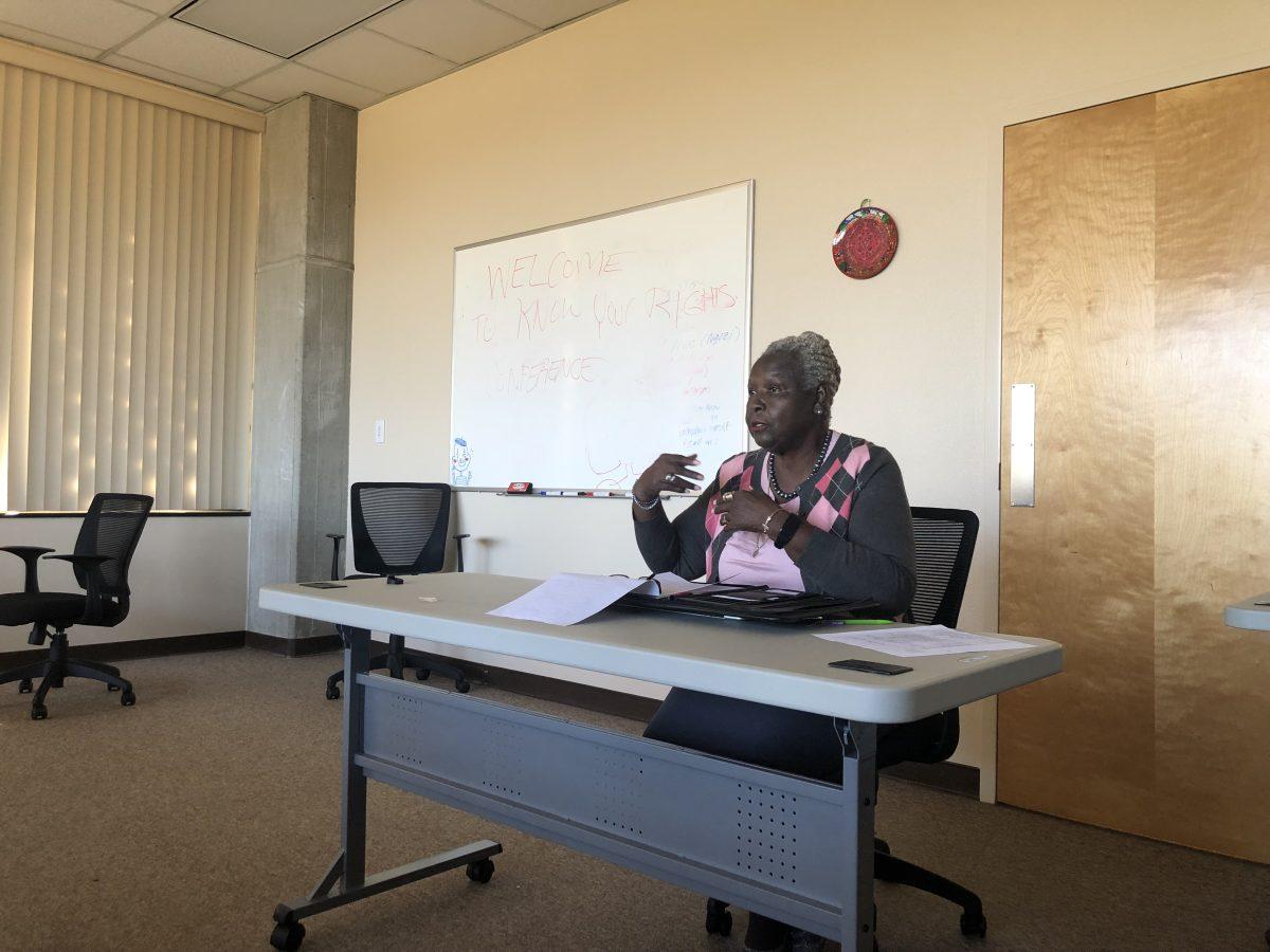 Gladys Williams, President of the NAACP Modesto Branch, talking about civil rights during the "Students: Know Your Rights!" Conference. (Signal photo/ Kayla Santana)&#160;