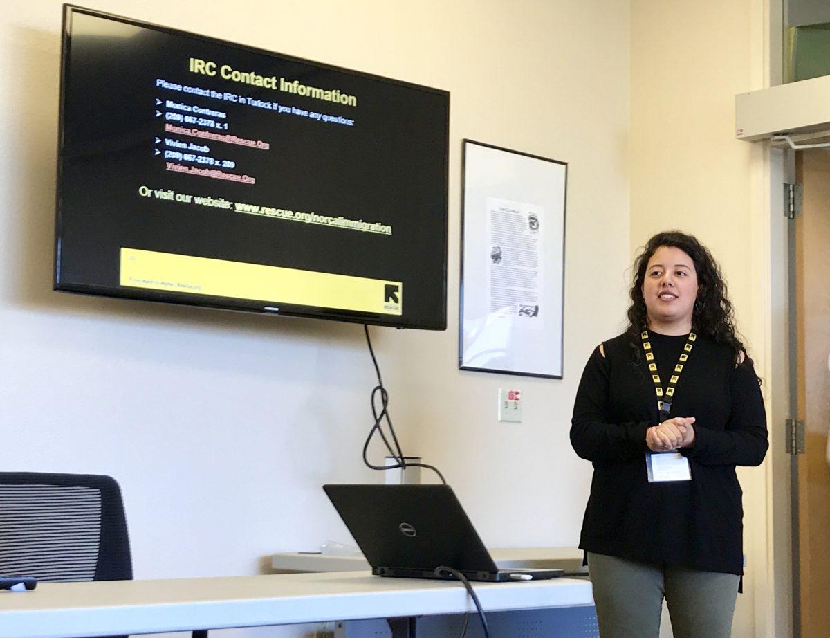 International Rescue Commitee speaker Yasmeen El-Farra talking about immigration rights during the fifth day of the&#160;"Students: Know Your Rights!" Conference at the Diversity Center. (Signal Photo/ Steven Gaxiola)