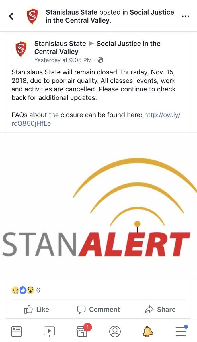 Screenshot of the Stan State alert being forwarded&#160;to the Social Justice Conference in the Central Valley page on Facebook. (Signal photo/ Steven Gaxiola)