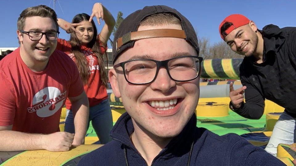 MarketInc. Members, Devin Black (Junior, Business) center, Tim Sampley (Senior, Business) left and Kaydon Robert (Junior, Business) right, during homecoming week. (Photo courtesy of Devin Black)