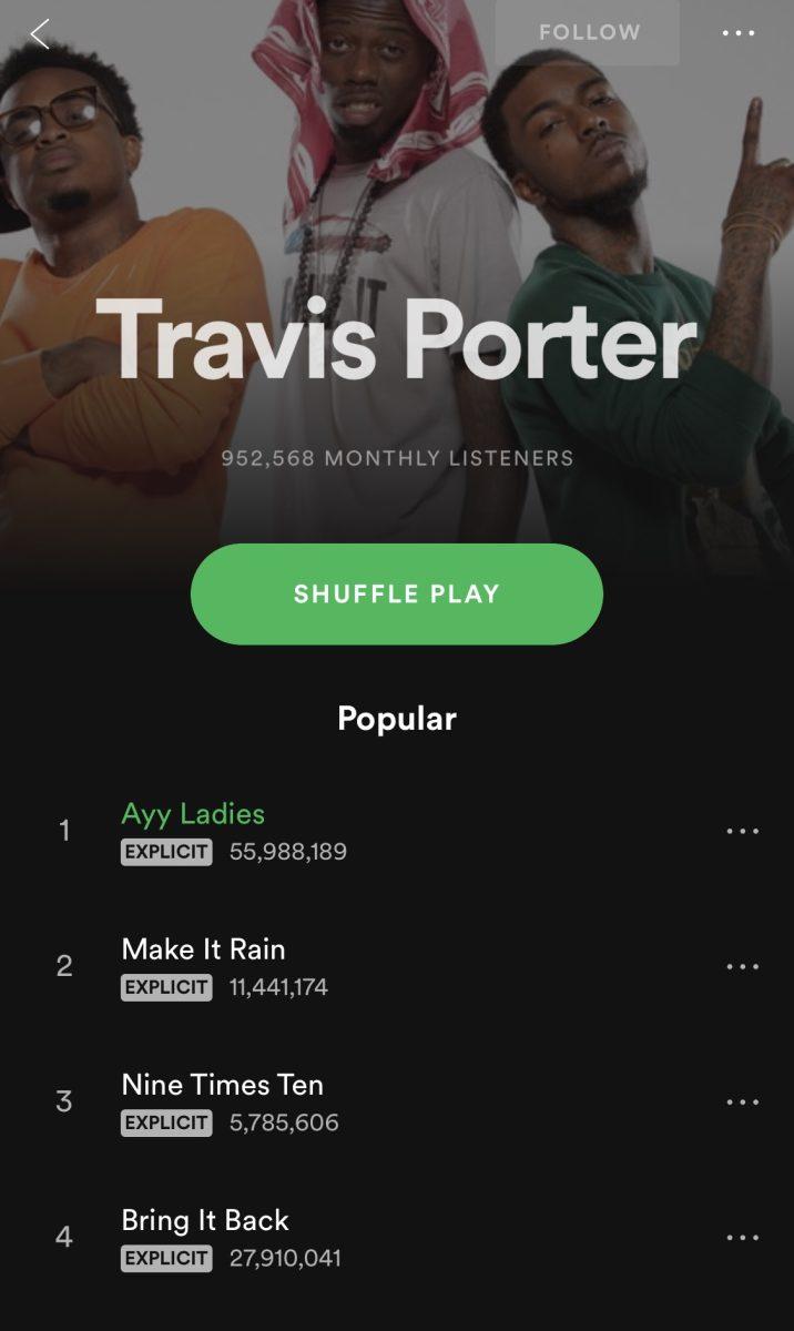 <p>Travis Porter's official Spotify page, highlighted by their most popular hits. (Signal Photo/Harry Harris)</p>