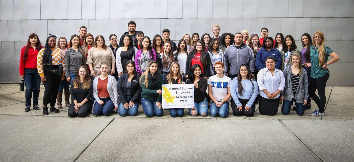 Student employees gathered for a group photo on April 4. (Courtesy of Human Resources, Photographed by Joshua Hanks)