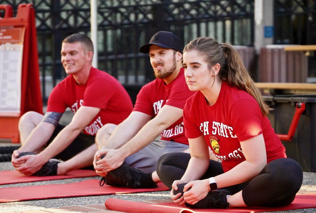 Stan State Kinesiology students exercising the Butterfly exercise.&#160;(Signal Photo/ Randel Montenegro)