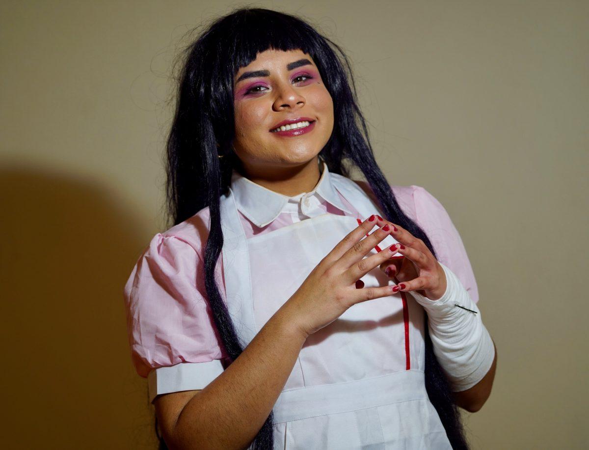 <p>Carolina Baez (freshman, English) dressed as Mikan Tsumiki from Danganronpa 2: Goodbye Despair. (<em>Signal</em> Photo/ Randel Montenegro)</p>