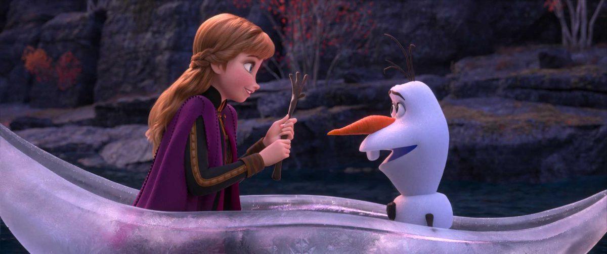 Princess Anna of Arendelle talking to Olaf in an boat made out of ice. (Photo courtesy of The Walt Disney Co.)