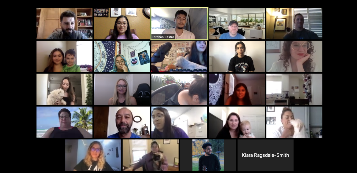 FMP members introduce their pets on Zoom. (Screenshot of Zoom meeting taken by Lindsey Ouk)