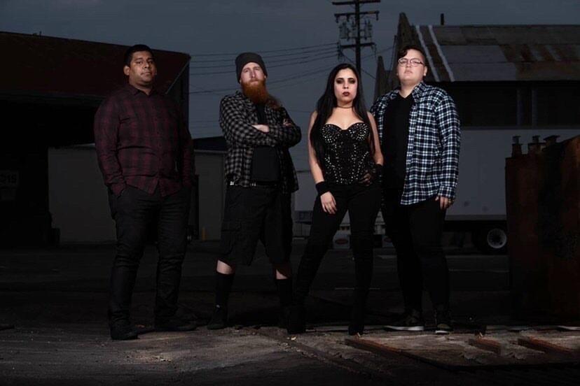 From left to right, Guitarist Luis Cevantes, Drummer Chandler Miller, Lead Vocals Mari Anguis, and Lead Guitarist Stephanie Vershay. 