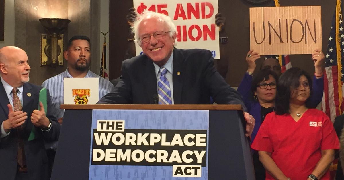 Vermont senator Bernie Sanders has proposed workplace democracies in years past. (Photo courtesy of National Nurses United on Twitter)