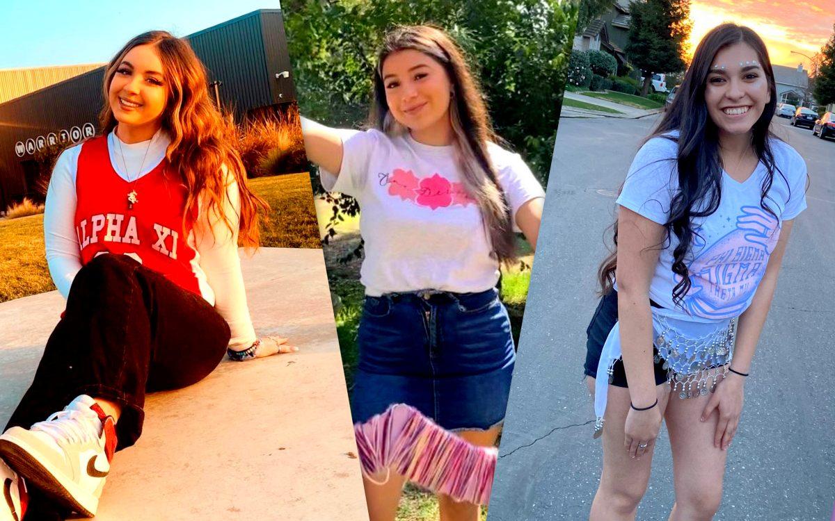 From left to right: Haley DeGraff from Alpha Xi Delta, Trinity Morataya from Phi Mu, and Daisi Morales from Phi Sigma Sigma sport t-shirts from their respective organizations. (Photos courtesy of Haley DeGraff, Trinity Morataya and Daisi Morales. Collage by&#160;Caitlin Cox)