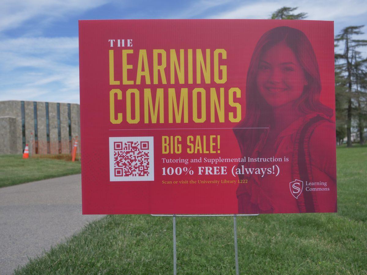 Signs on campus promoting academic support at the Learning Commons  