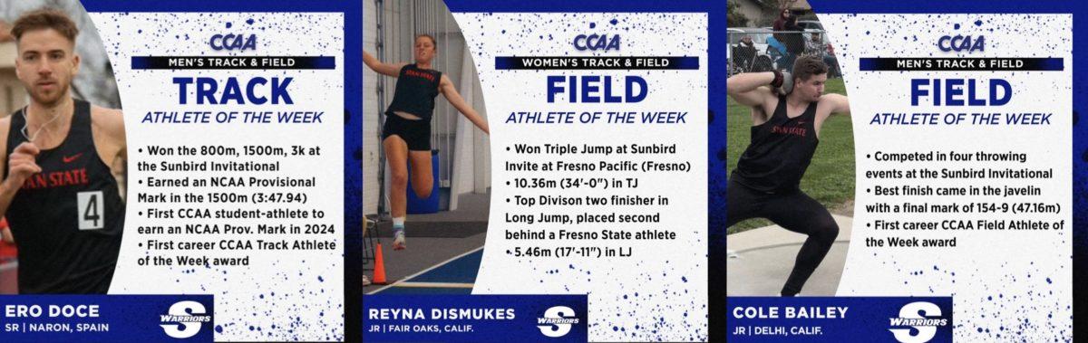 CCAA filled their feed with Stan State student athletes who won Athlete of the Week titles. (Photo courtesy of the CCAA instagram) 