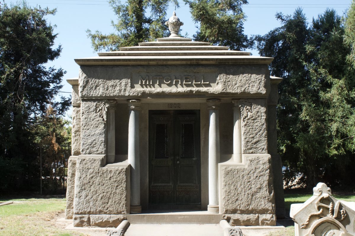 John Mitchell's family Mausoleum block. He was born on June 6th, 1828, and passed away on November 26th, 1893.