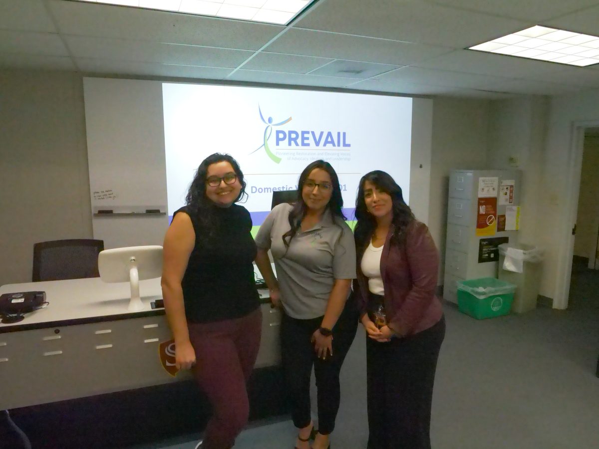 Pictured from left to right is: Leticia Caballero (Basic Needs Lead), Karina Garcia-Aguilar (Crisis Program Coordinator), Jaclyn Garcia (CAPS counselor).