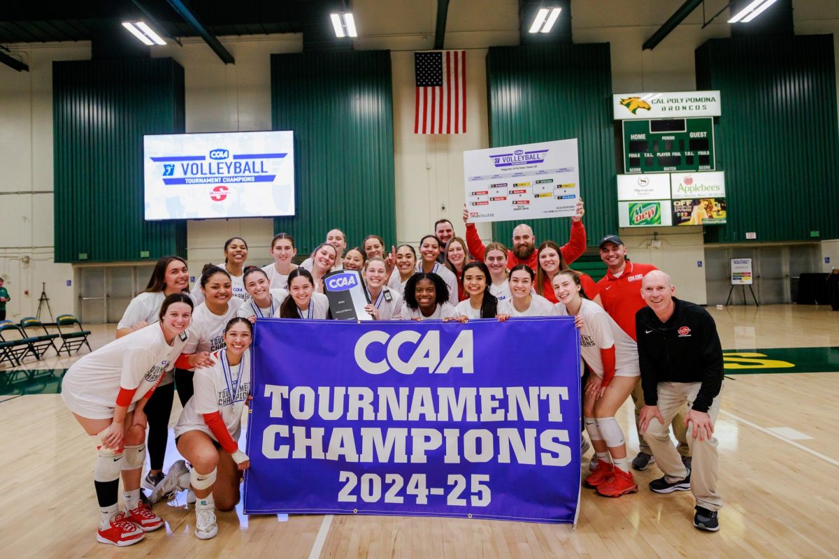 Stan State Volleyball after capturing the title of CCAA Tournament Champions. 