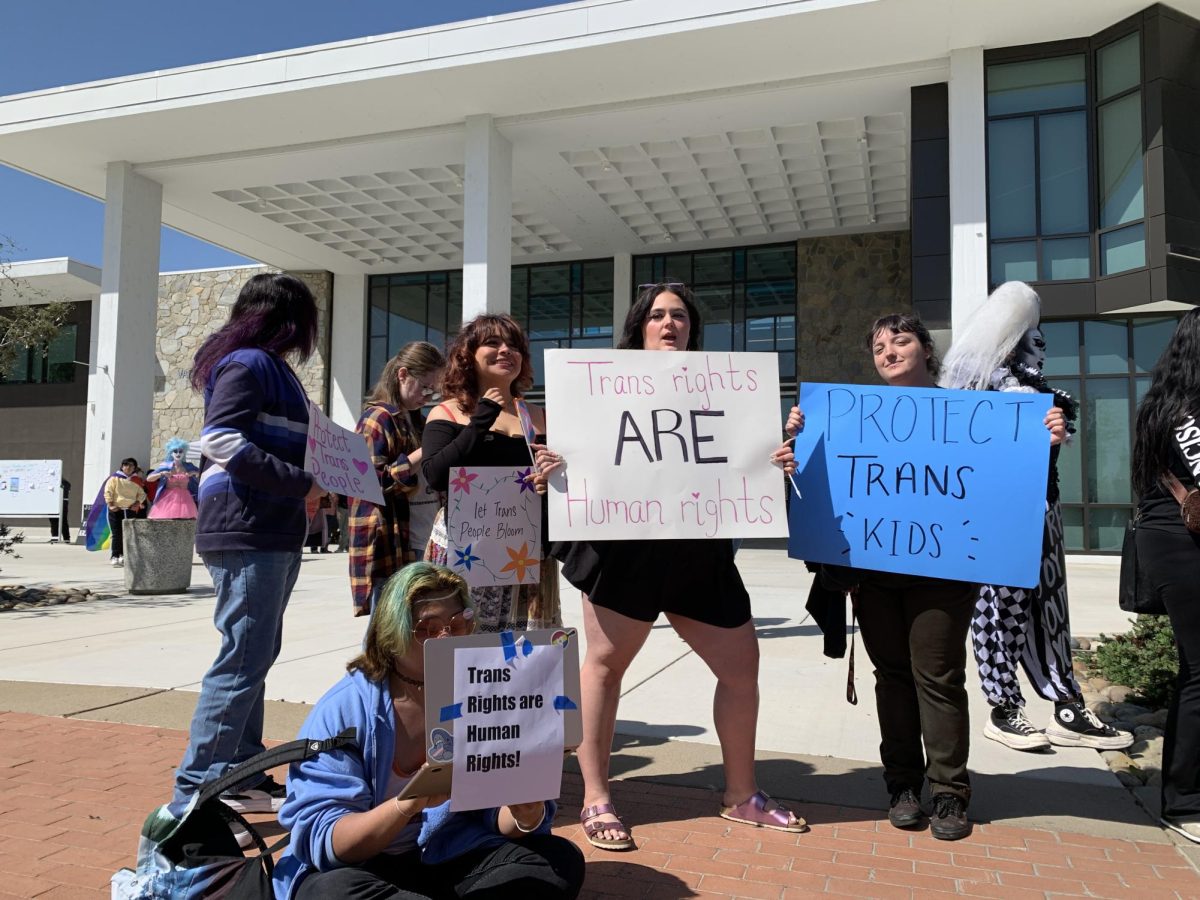 A group of protesters who gathered against the April 9th event on the quad hosted by Turning Point USA.