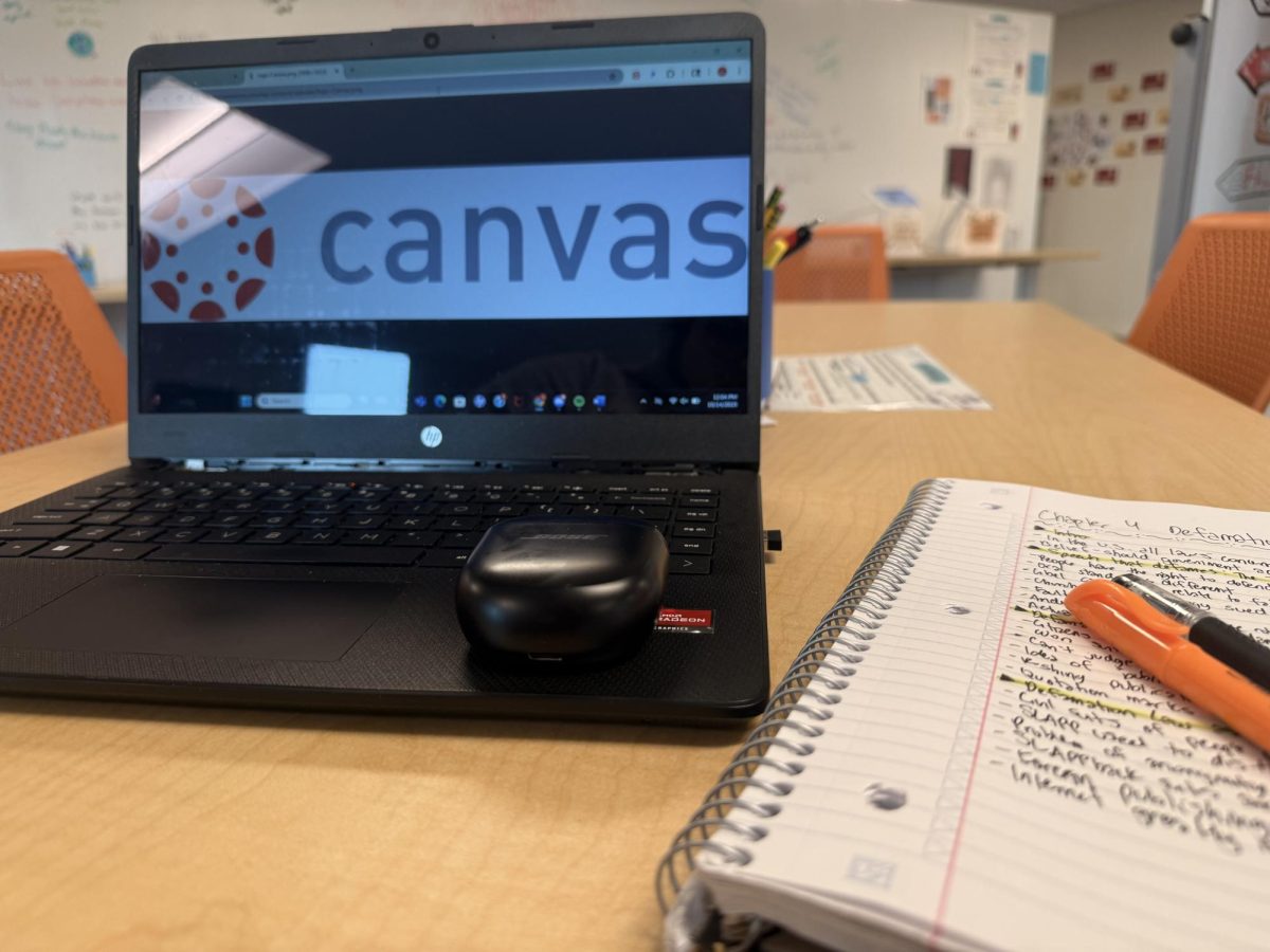 A student using Canvas to complete coursework for an online class