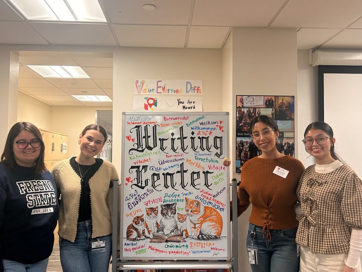 Pictured from Right to Left, Rylee Lankford (Biology Major, Freshman), Brooke Boucher (International Business Major, Senior), Erika Aguilar (Multiple Subject Credential Program, Senior), Janessa Preciado (Pre-Nursing Major, Sophomore)
