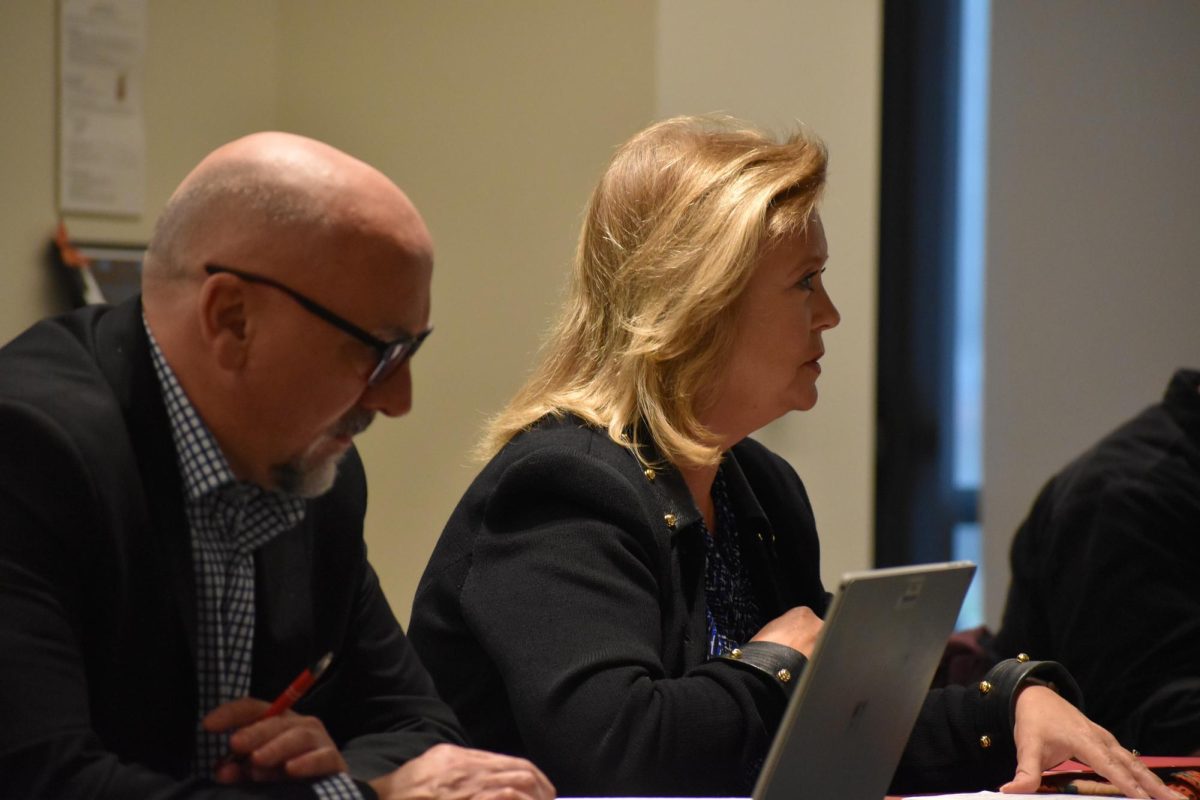 Provost Richard Ogle (Left) and President Britt Rios-Ellis (Right) at the academic senate meeting on Tuesday, Feb. 10, 2026 in Turlock