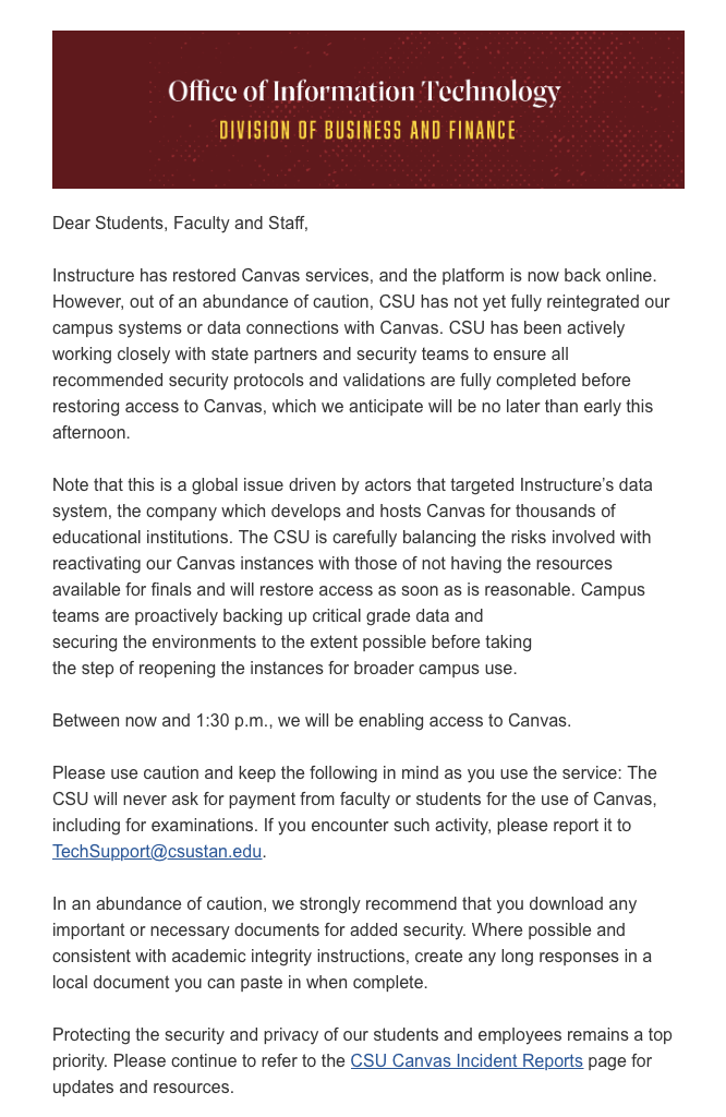 Canvas unavailable after ShinyHunter hack holds students information