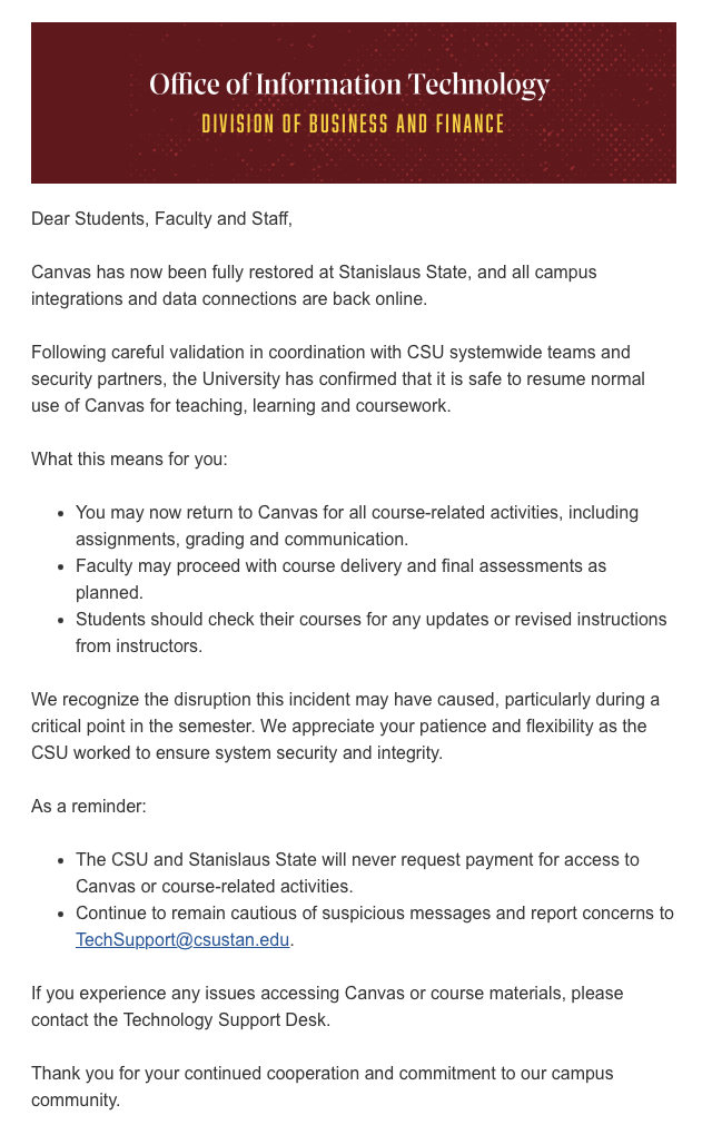Canvas unavailable after ShinyHunter hack holds students information